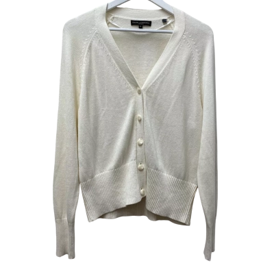 David Lawrence Womens  Size M Button-down Cardigan White - Cotton/Linen