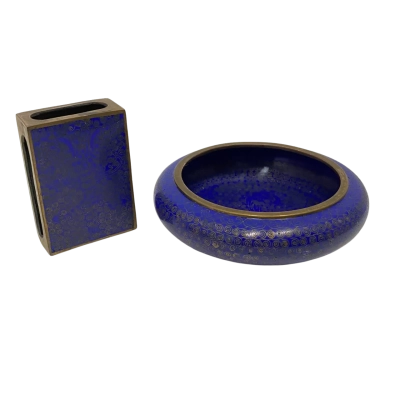 Vintage Cloisonné Matchbox Holder & Shallow Bowl