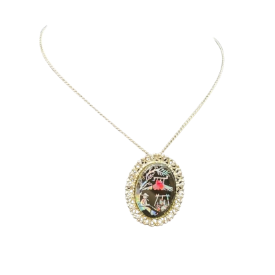 Womens Brooch/60cm Necklace/Pendant Black/Multicoloured/Silver Tone