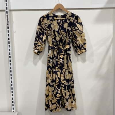 Witchery Womens  Size 4 Midi Dress Black  / Brown / Floral 