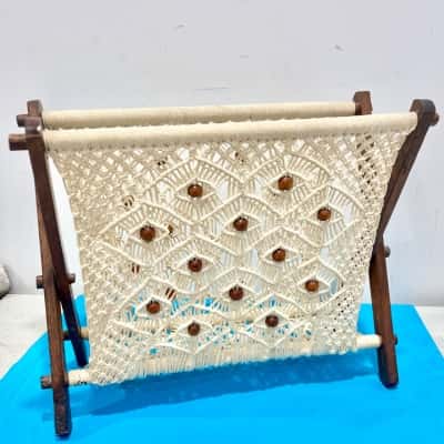 Handmade Boho Macrame Beaded  Magazine Rack 