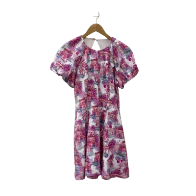 Portmans Womens  Size 8 Short Sleeve Dress  White / Pink  / Purple / House Pattern