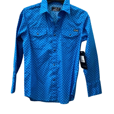 Boys Size 10 Long Sleeve Western Shirt Blue with white/black pattern