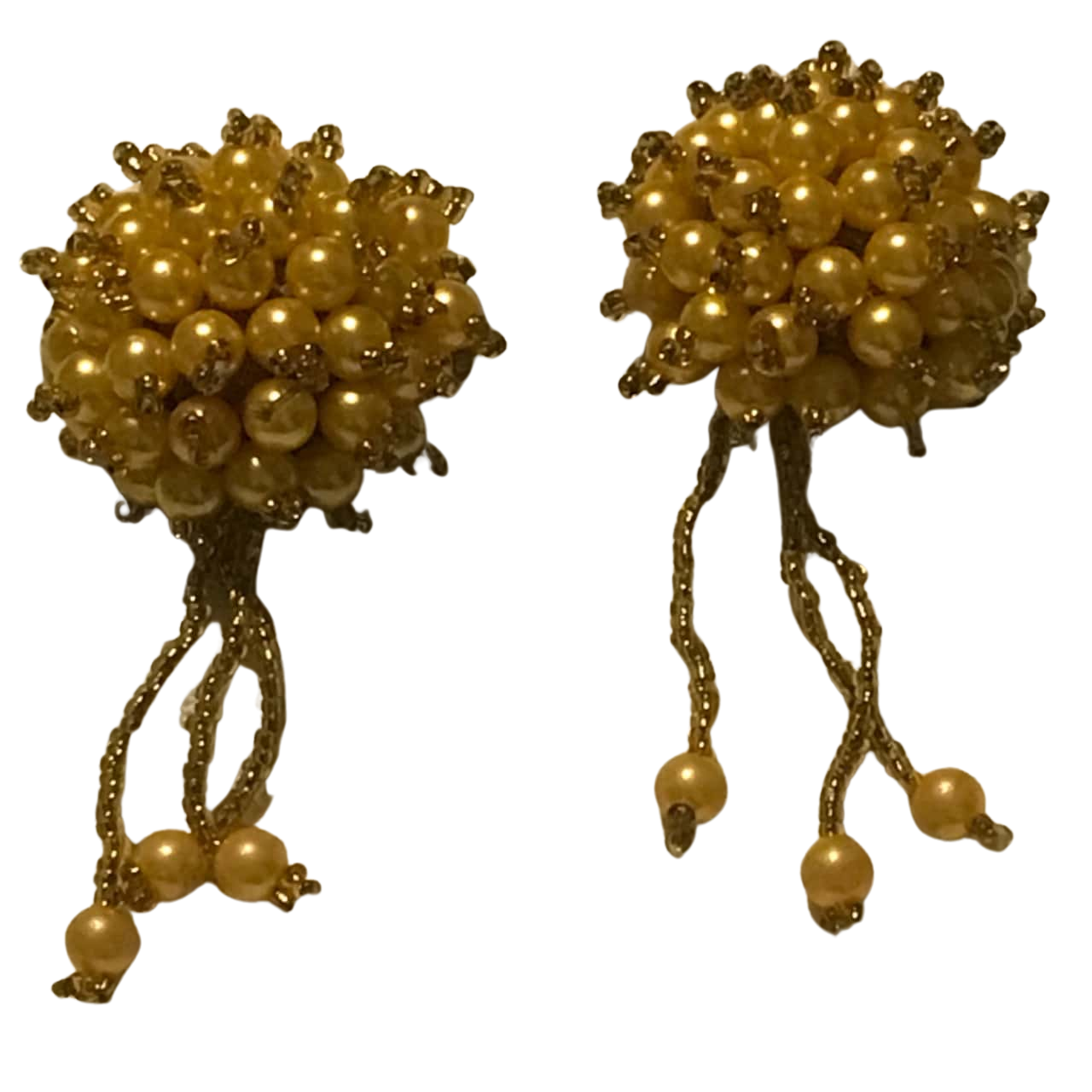 Vintage Clip on Earrings Gold Pearlised beads