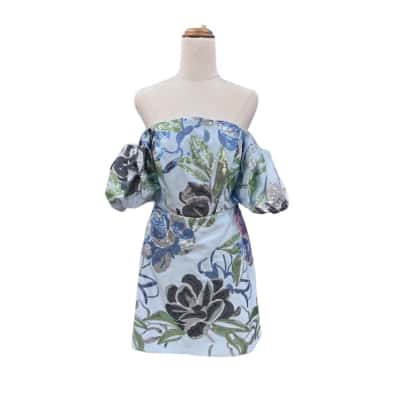  MARCHESA NOTTE Off Shoulder Dress Size 2 Light Blue x Sequins