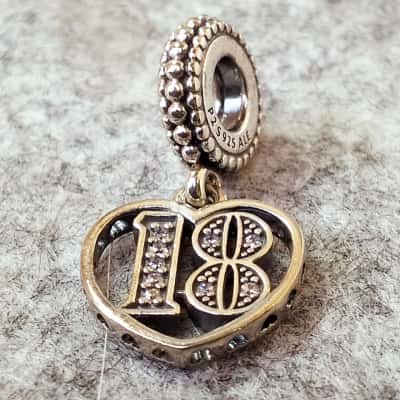 Pandora Women's Necklace Charm.  18 Years of Love Dangle, with the box.