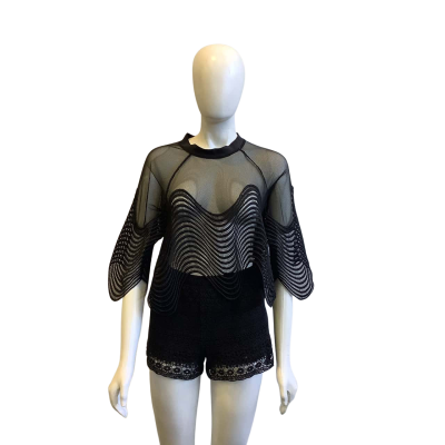  BNWT Unik Women's Size S-M Short Sleeved Sheer Blouse Black