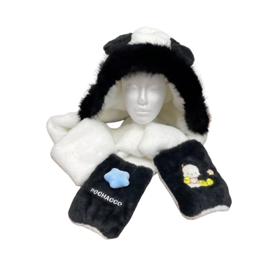  Womens Pochacco One Size Scarf Black  / White 