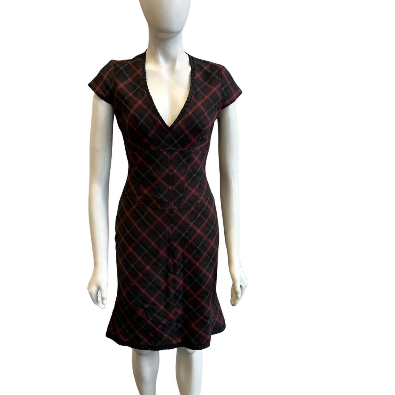 open lace back dress KAREN MILLEN BLACK,RED & WHITE CHERRY PRINT STRAPLESS DRESS SIZE 8/10   Whispers Dress Agency