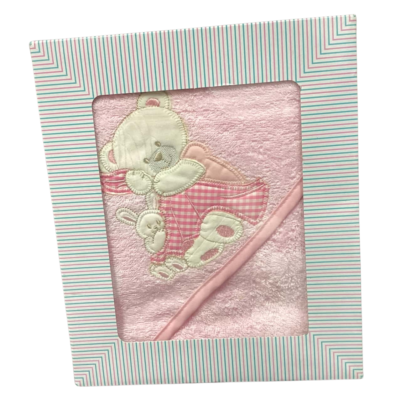 Dreamezy. Baby Hooded Towel. Pink with Teddy bear embellishment. 100