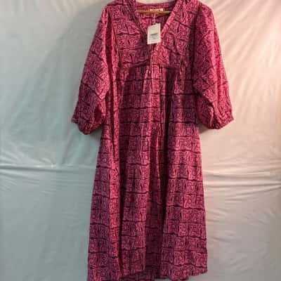 BOH by Adrift Womens  Size L Midi Dress Brown / Pattern / Pink  