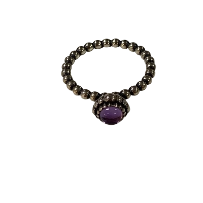 925 SS Beaded Band Ring w/ Purple Stone 3.5g