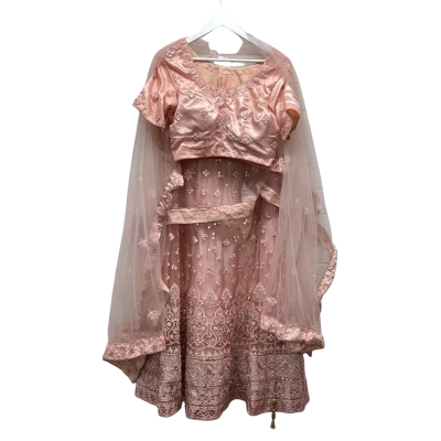 Beautiful Pink 3-piece Set Embellished Lehenga Choli Approx Size 10-12
