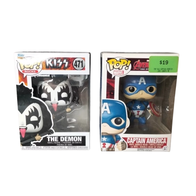 Funko Pop. Pop Rocks KISS - The Demon (471) & Pop Marvel Captain America - Avengers Age of Ultron (67). Good Condition.