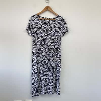 Foil Clothing Navy Blue White Pattern Short SLeeve Midi Dress Size 12 