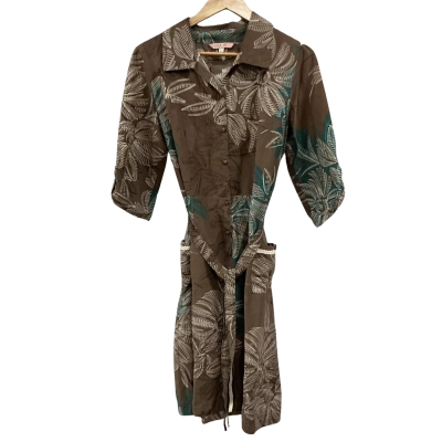 Lisa Ho Womens Size 14 Short Sleeve Dress Brown / Floral 