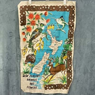 Tea Towel New Zealand Animals and Flowers
