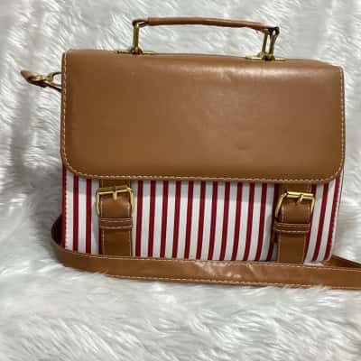  Womens Brown & Striped Cross-body Bag
