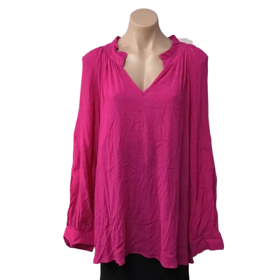 Rockmans Womens Size 16 Bright Pink Embroidered Long Sleeve Top 