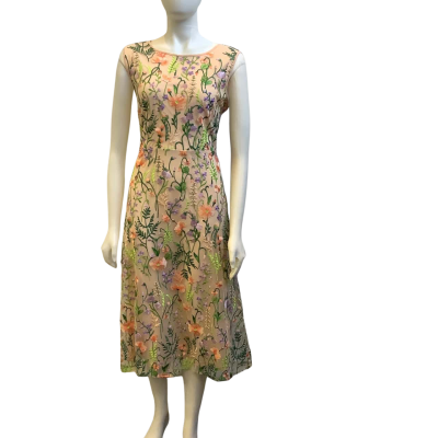 Brand New Liz Jordan Womens  Size 12 Floral Embroidered Midi Dress Multicoloured