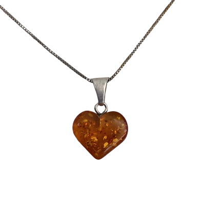  Womens Vintage Necklace Amber Heart on Sterling Silver Chain Stamped 925 Italy RCI