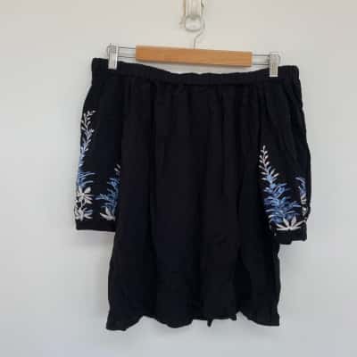Katies Black Emb Off Shoulder Top  Size 14 