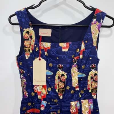 Maiocchi Navy Grace Dress Size 6 (Navy Blue Geisha Print)
