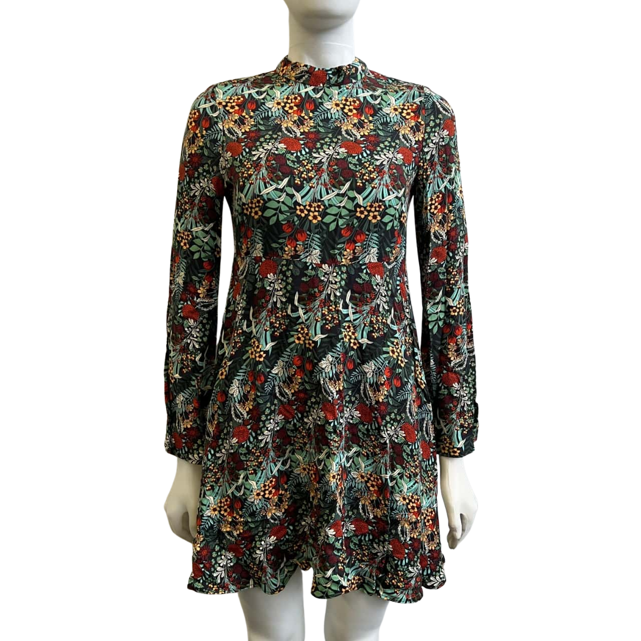 Zara Womens Size S Long Sleeve Floral Print Mini Dress Multicoloured(s)