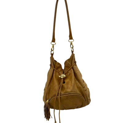 Mimco Women's Drawer string Leather Shoulder Bag Brown 