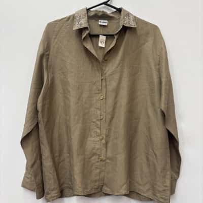  Womens Ouiset, Silk Blouse Khaki, Size US 0, 38/8, 12/40 