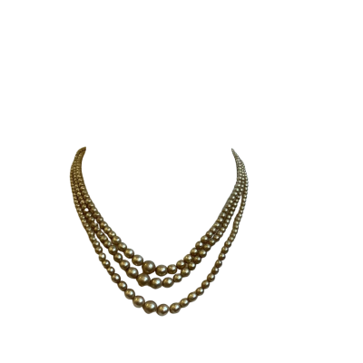 COSTUME  - Womens Layered Faux Pearl Necklace - Dark Beige  # 9