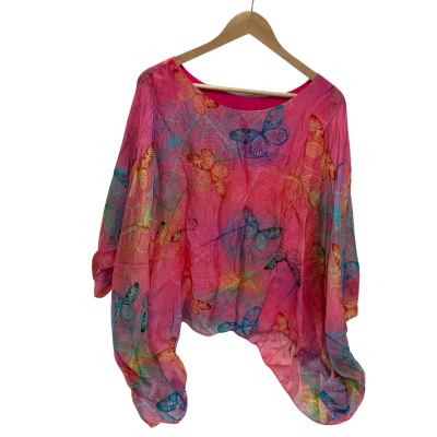 Made In Italy  Womens  Size M 3/4 Sleeve Top Multicoloured / Pink  