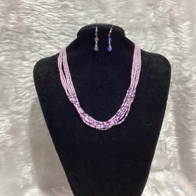  Womens Beaded Necklace Pink  / Purple & earrings & kids necklace & hair clip