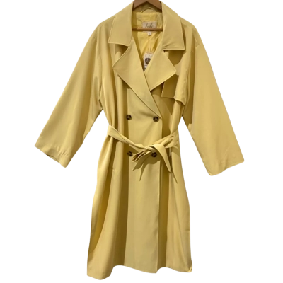Boho Bird Size 16 Pastel Yellow Trench Coat