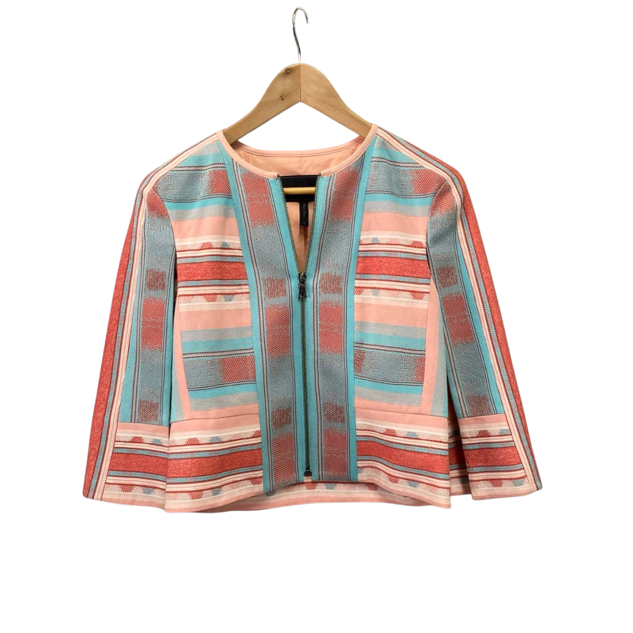 BCBG Max Azria Womens Size S Cropped Jacket Pink / Teal (s)