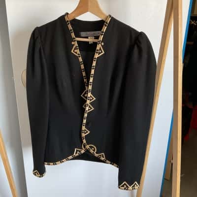 “PRUE ACTON” Skirt & Jacket set -petite - Significant Other Womens  Size 10 / 12 Black  / Gold 