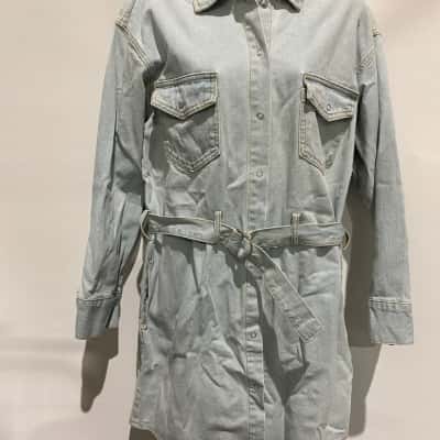 KOOKAI DENIM SHIRT DRESS with Long Sleeves Size 40 in Light Blue 