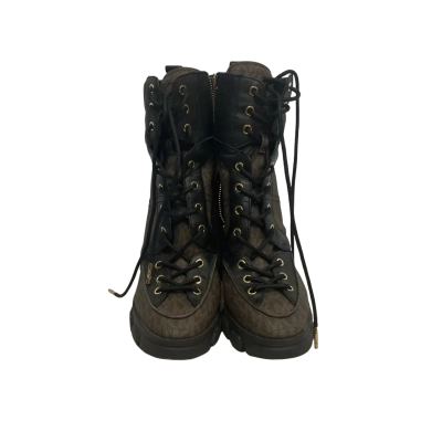 Michael Kors Signature Womens Size 8.5M Platform Ankle Boots Black  / Brown 
