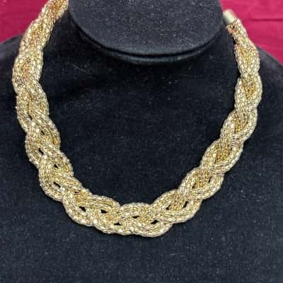  Women's Gold Tone Braided Rope Necklace 
