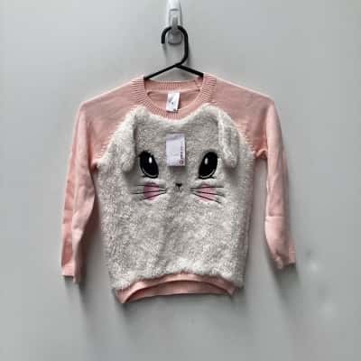 Target Kids fluffy bunny Jumper Size 6 Pink  / White 