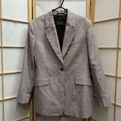 COUNTRY ROAD Women's Size 10 Organically Grown Linen Yarn Dyed Blazer Brown / White 