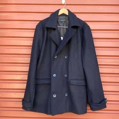 Double Oak Mills Mens Size XL Dark Navy Wool Blend Pea Coat