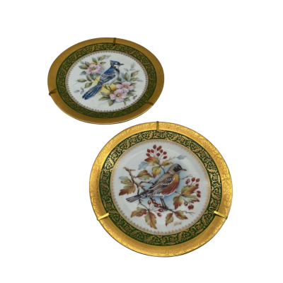 2x Limoges 22cm Hand Painted Bird Plates