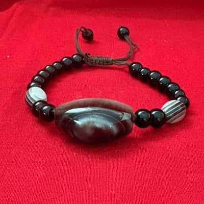  Women's Adjustable Black Tourmaline Beaded Bracelet 