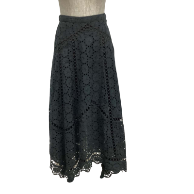 Zimmermann Anglaise  Size 0 Midi Skirt Black  