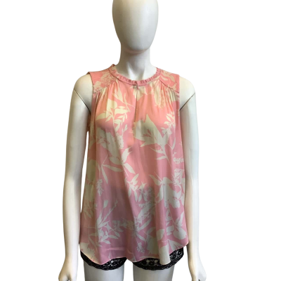 BNWT Witchery Women's Size 8 Shirred Tank Top Cream & Pink Floral 