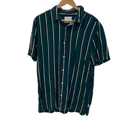 Jack & Jones Mens  Size XL Short Sleeve Shirt Green / Striped 