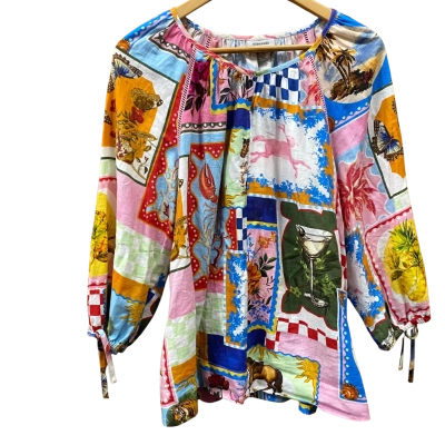 Sussan Colourful Patterned Long Sleeve Top Size 12