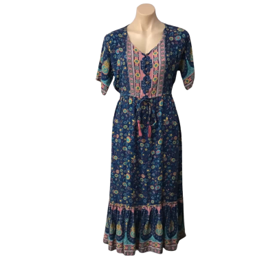 Bohotique Womens approx Size S / M Blue / Pink / Turquoise / White / Orange Pattern Short Sleeve Dress