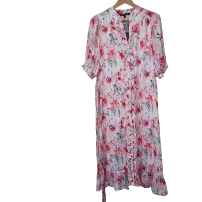 Liz Jordan Womens  Size 8 Maxi Dress / Party Dress / Shirt Dress / Short Sleeve Dress  Floral / Multicoloured / Pink  